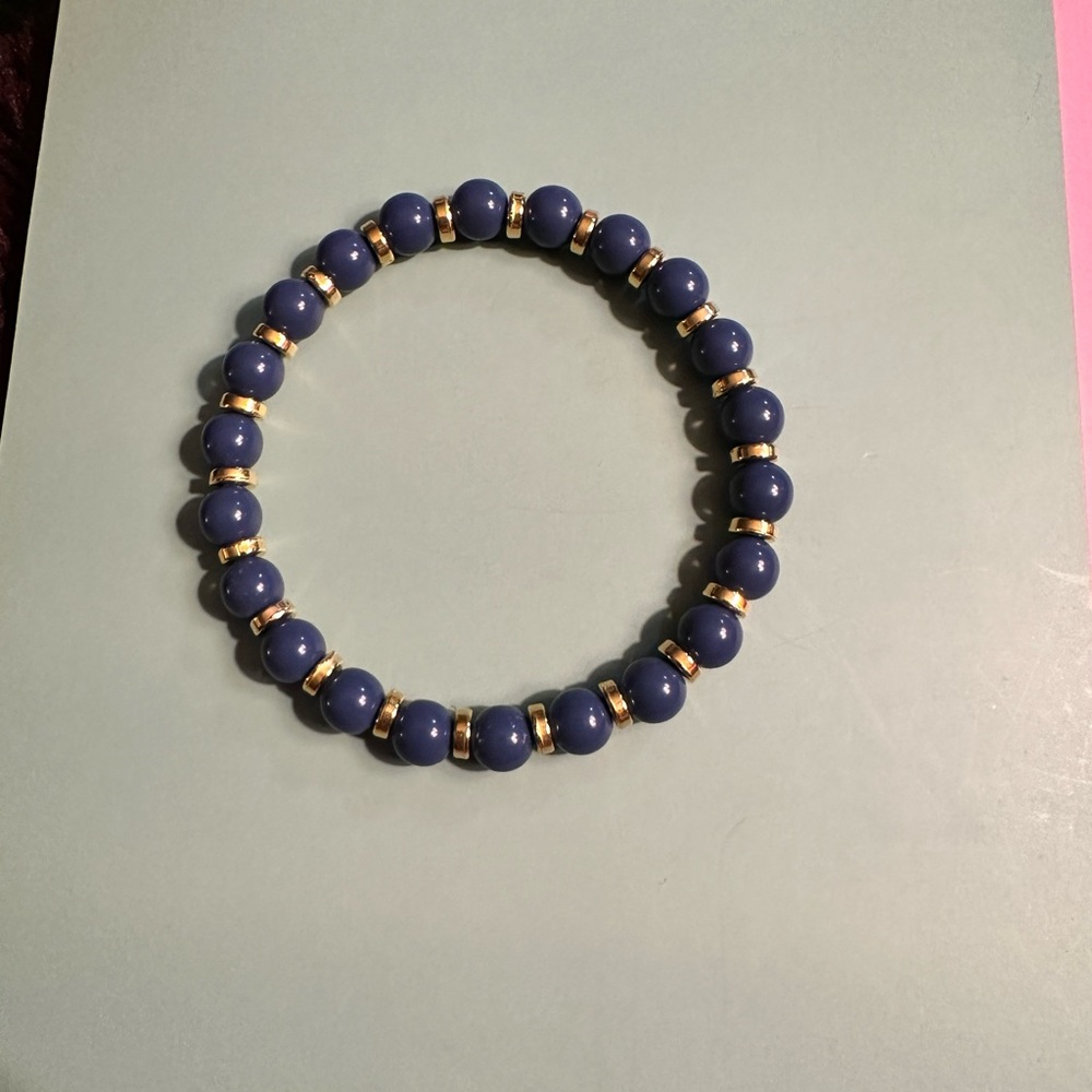 Navy Blue & Gold Beaded Bracelet